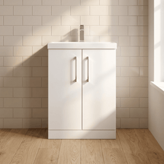 [BFLE103D] Bramshall Contemporary 2 Soft Close Doors Floor Standing Vanity Basin Unit, Choice of Size/Basin Type/Colour - Silo