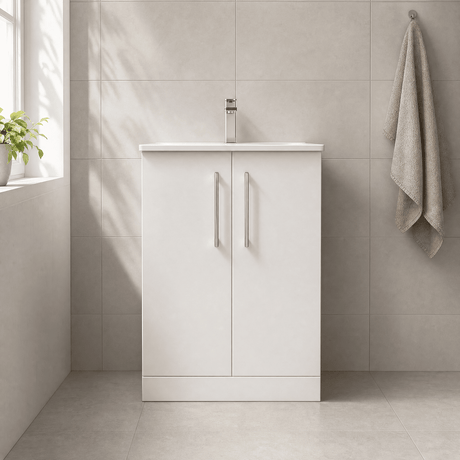 [BFLE103G] Bramshall Contemporary 2 Soft Close Doors Floor Standing Vanity Basin Unit, Choice of Size/Basin Type/Colour - Silo