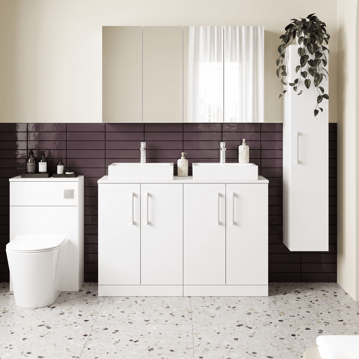 [BFLE103W2] Balterley Level Modern Bathroom 4 Soft Close Door Floor Standing Vanity with Worktop, Rigid & Durable, Gloss White, 1205 mm - Lifestyle 1