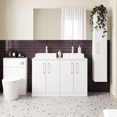 [BFLE103W2] Balterley Level Modern Bathroom 4 Soft Close Door Floor Standing Vanity with Worktop, Rigid & Durable, Gloss White, 1205 mm - Lifestyle 1