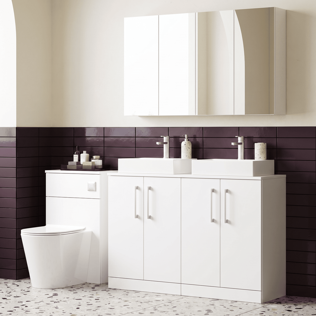 [BFLE103W2] Balterley Level Modern Bathroom 4 Soft Close Door Floor Standing Vanity with Worktop, Rigid & Durable, Gloss White, 1205 mm - Lifestyle 2