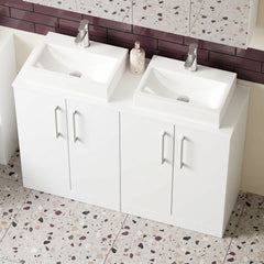 [BFLE103W2] Balterley Level Modern Bathroom 4 Soft Close Door Floor Standing Vanity with Worktop, Rigid & Durable, Gloss White, 1205 mm - Lifestyle 3
