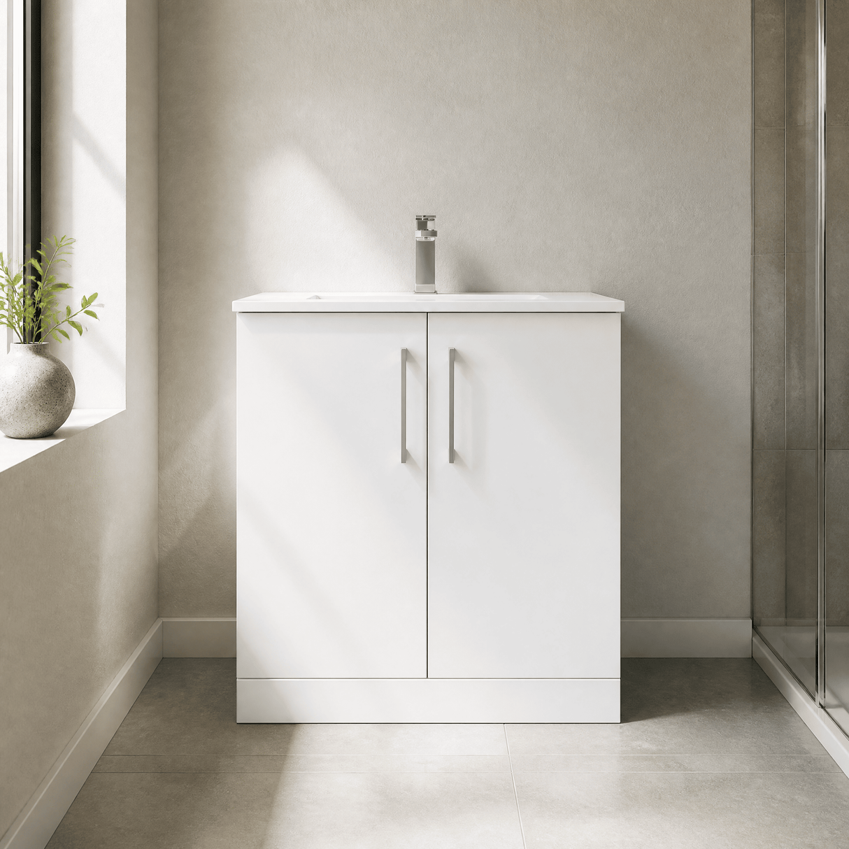 [BFLE105G] Bramshall Contemporary 2 Soft Close Doors Floor Standing Vanity Basin Unit, Choice of Size/Basin Type/Colour - Silo