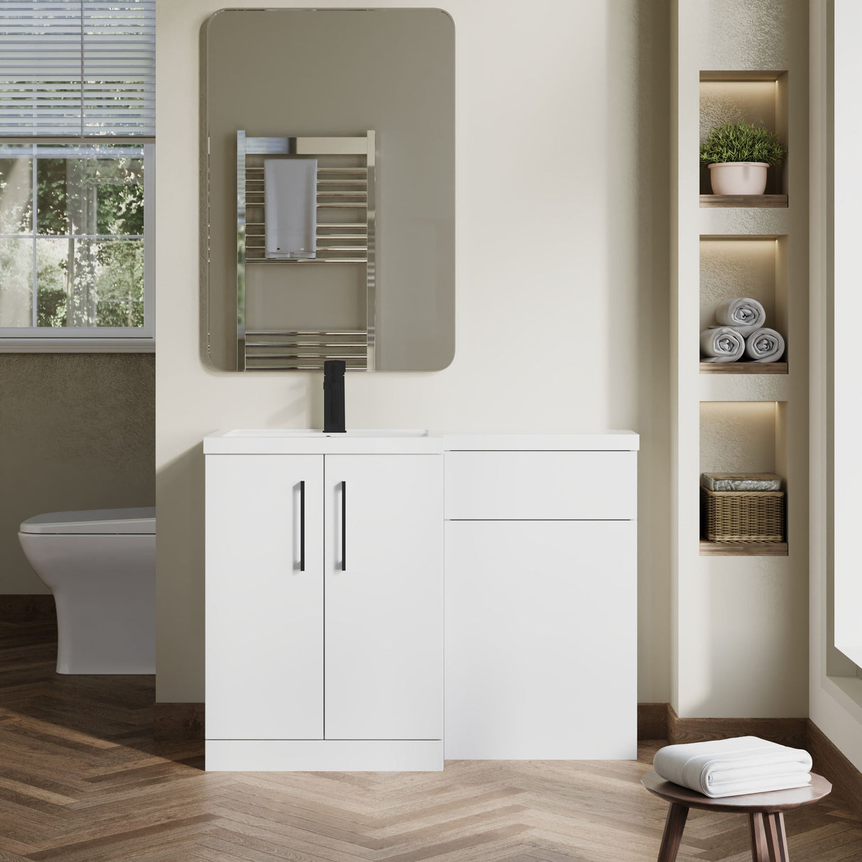 [BFLE111LH018] Bramshall Combination Vanity Unit with Basin & WC, Left Hand, 1100mm x 390mm - Choice of Colour and Handle Finish - Lifestyle 1
