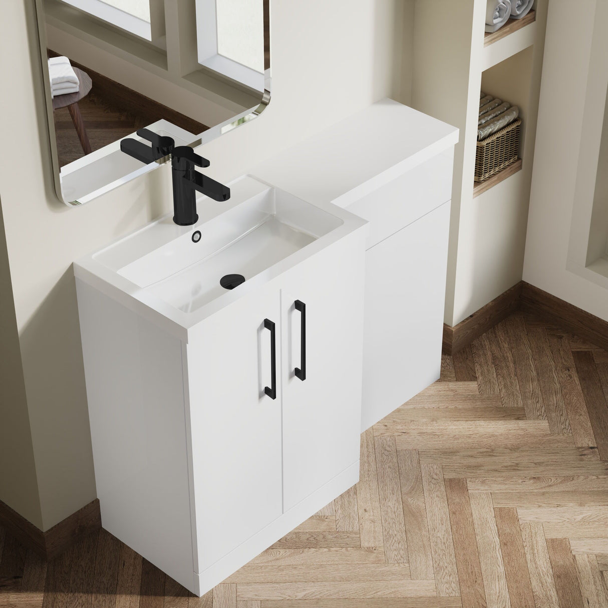 [BFLE111LH018] Bramshall Combination Vanity Unit with Basin & WC, Left Hand, 1100mm x 390mm - Choice of Colour and Handle Finish - Lifestyle 2