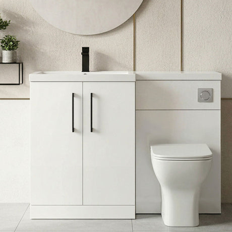 [BFLE111LH018] Bramshall Combination Vanity Unit with Basin & WC, Left Hand, 1100mm x 390mm - Choice of Colour and Handle Finish - Silo