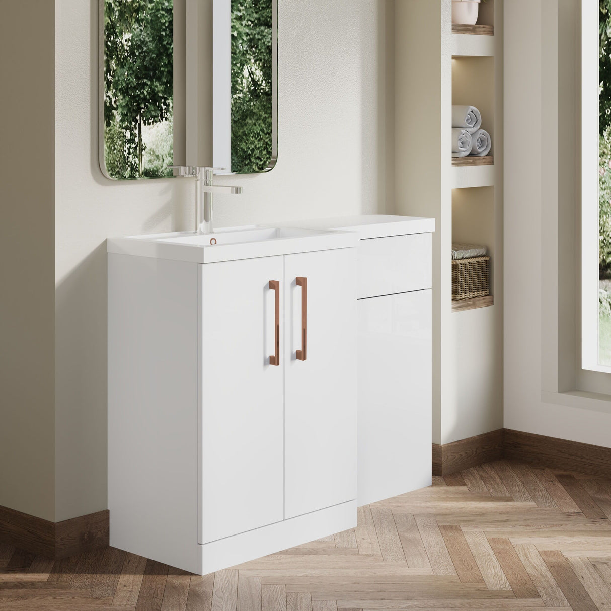 [BFLE111LH019] Bramshall Combination Vanity Unit with Basin & WC, Left Hand, 1100mm x 390mm - Choice of Colour and Handle Finish - Lifestyle 3