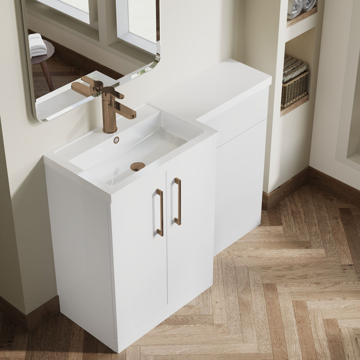 [BFLE111LH1516] Bramshall Combination Vanity Unit with Basin & WC, Left Hand, 1100mm x 390mm - Choice of Colour and Handle Finish - Lifestyle 2