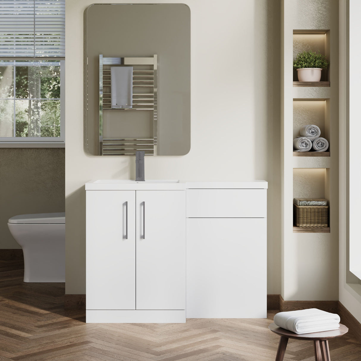 [BFLE111LH716] Bramshall Combination Vanity Unit with Basin & WC, Left Hand, 1100mm x 390mm - Choice of Colour and Handle Finish - Lifestyle 1
