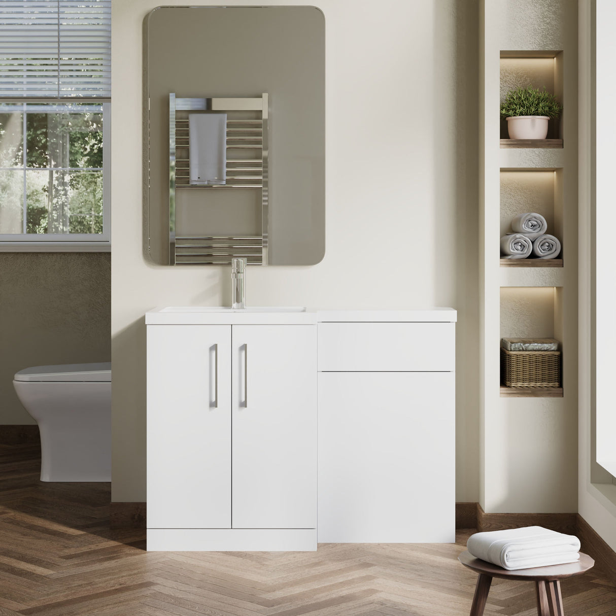 [BFLE111L] Bramshall Combination Vanity Unit with Basin & WC, Left Hand, 1100mm x 390mm - Choice of Colour and Handle Finish - Lifestyle 1