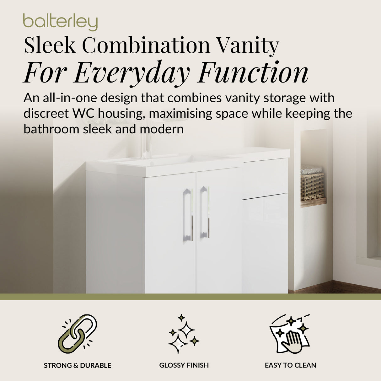 Bathroom Vanity Unit with Basin & WC Unit, Left Hand, 1100mm x 390mm - Choice of Colour