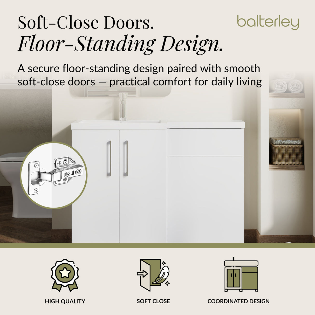 Bathroom Vanity Unit with Basin & WC Unit, Left Hand, 1100mm x 390mm - Choice of Colour