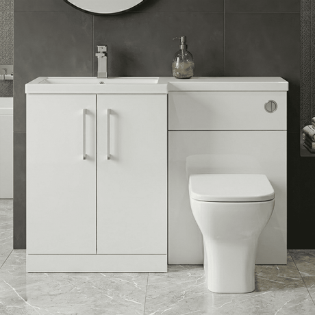 [BFLE111L] Bramshall Combination Vanity Unit with Basin & WC, Left Hand, 1100mm x 390mm - Choice of Colour and Handle Finish - Silo