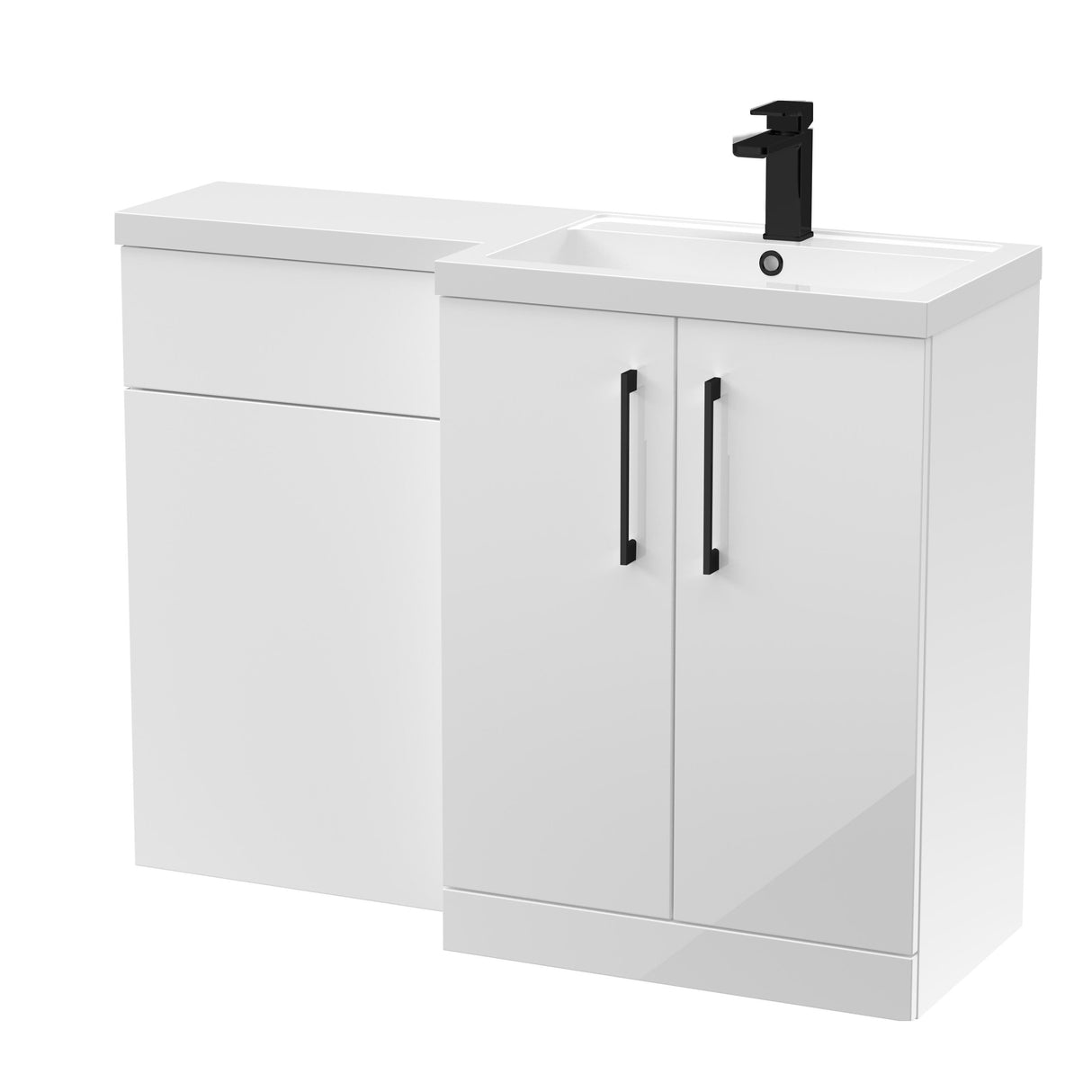 Bathroom Vanity Unit with Basin & WC, Right Hand, 1100mm x 390mm - Choice of Colour
