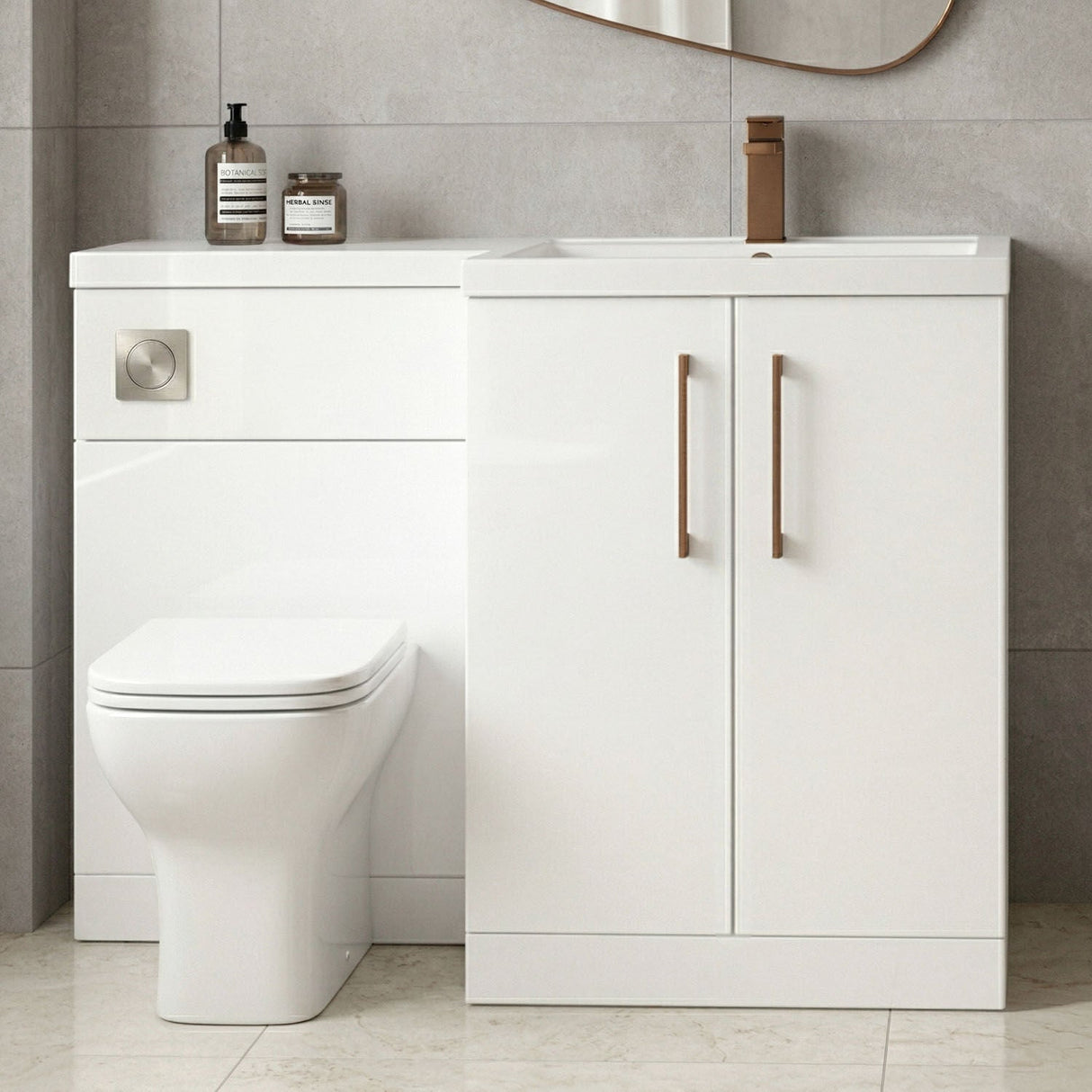 [BFLE111RH1516] Bramshall Combination Vanity Unit with Basin & WC, Right Hand, 1100mm x 390mm - Choice of Colour and Handle Finish - Silo