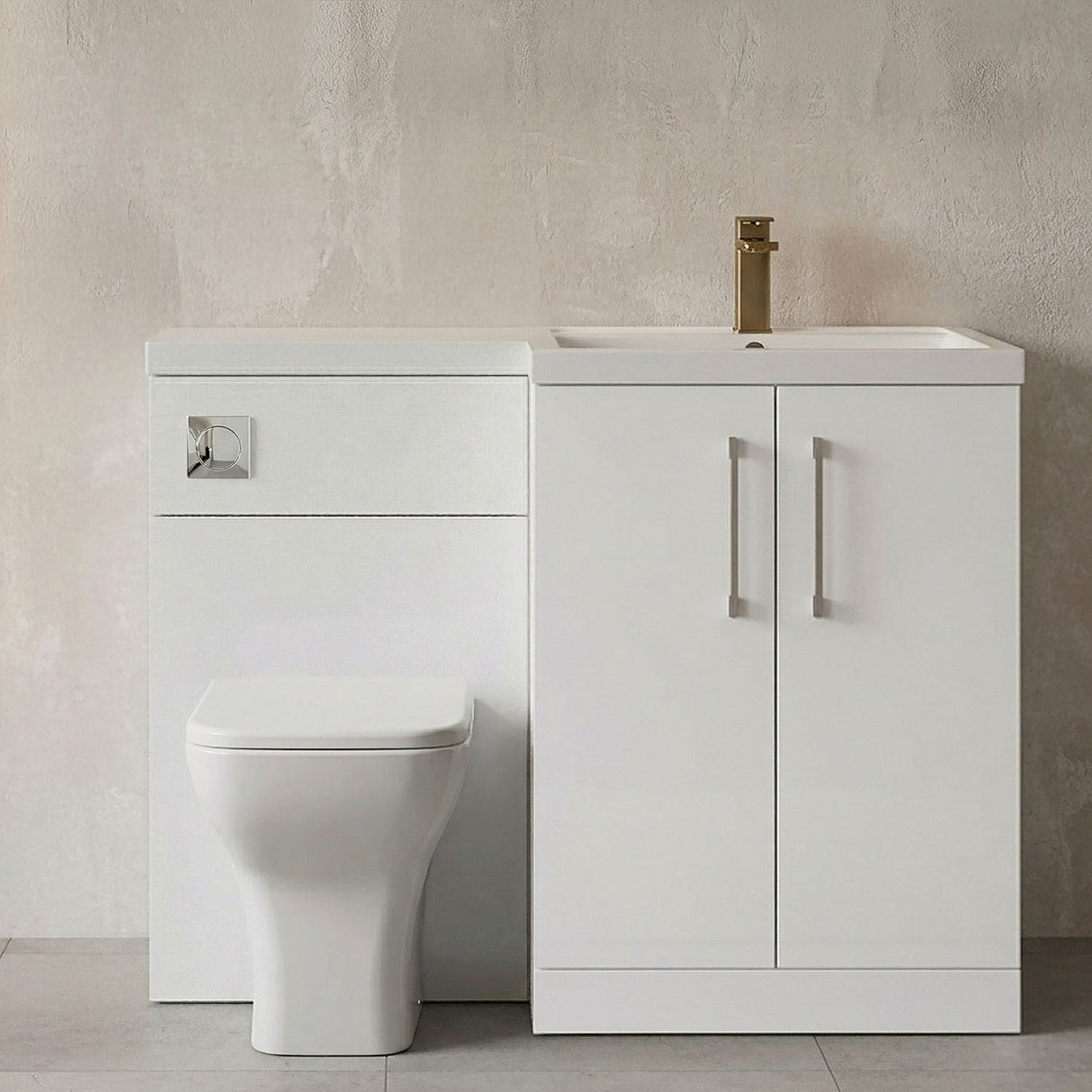 [BFLE111RH716] Bramshall Combination Vanity Unit with Basin & WC, Right Hand, 1100mm x 390mm - Choice of Colour and Handle Finish - Silo