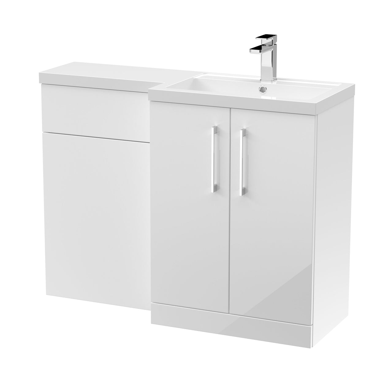 Bramshall Combination Vanity Unit with Basin & WC, Right Hand, 1100mm x 390mm - Choice of Colour and Handle Finish
