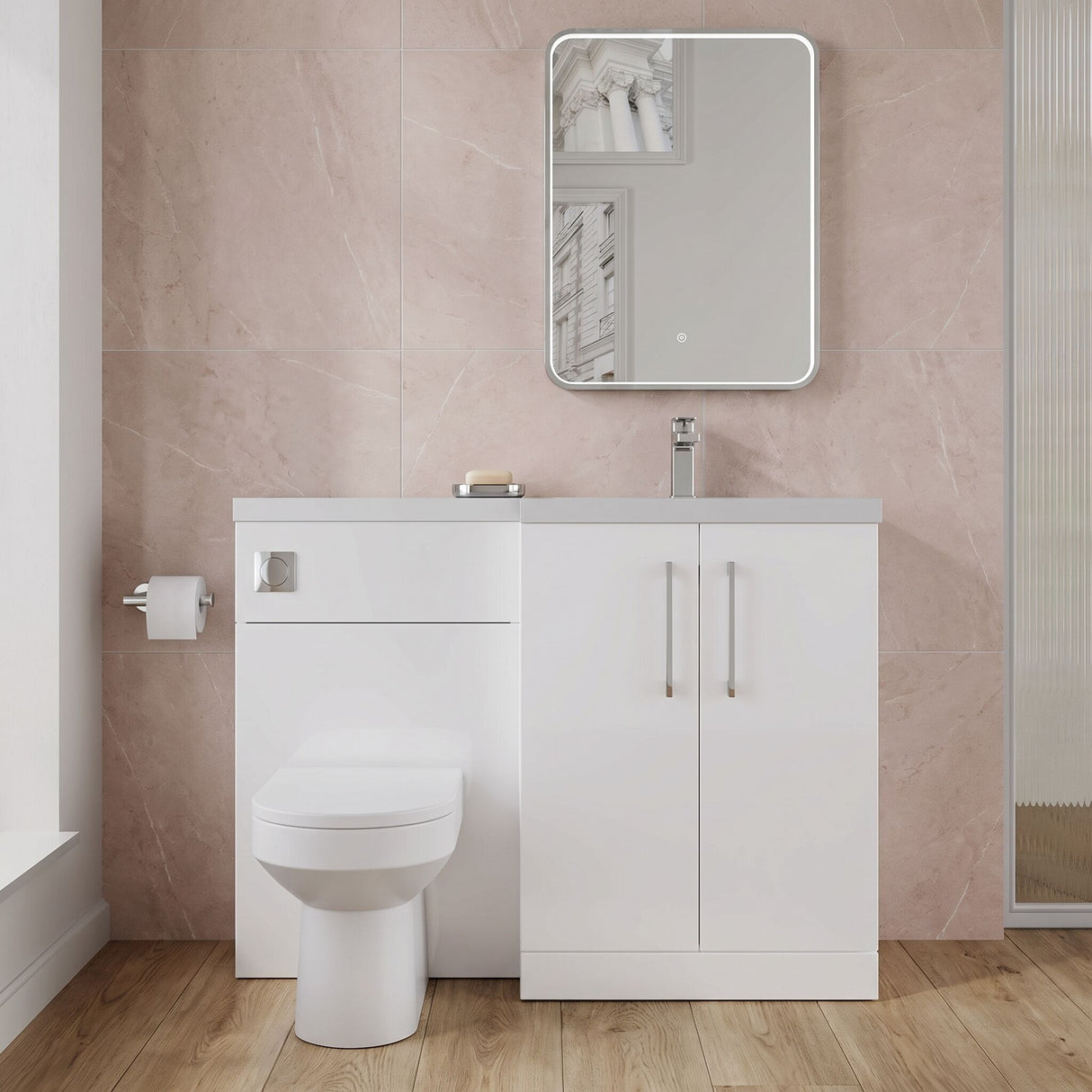 [BFLE111R] Bramshall Combination Vanity Unit with Basin & WC, Right Hand, 1100mm x 390mm - Choice of Colour and Handle Finish - Lifestyle 1