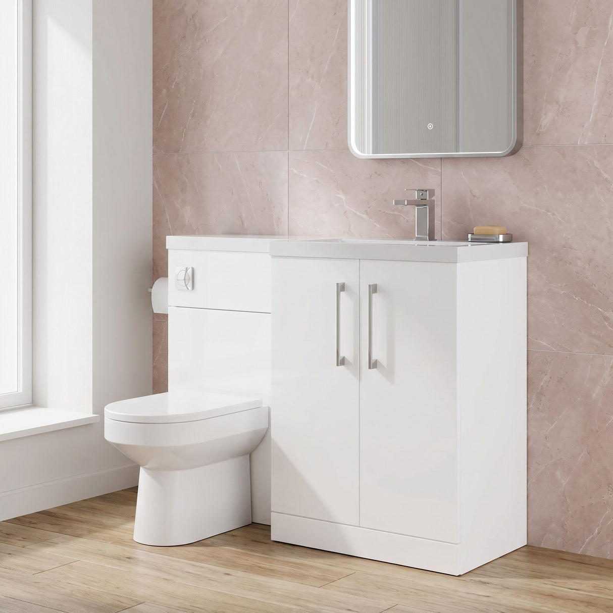 [BFLE111R] Bramshall Combination Vanity Unit with Basin & WC, Right Hand, 1100mm x 390mm - Choice of Colour and Handle Finish - Lifestyle 2