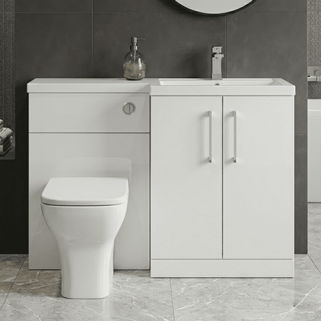 [BFLE111R] Bramshall Combination Vanity Unit with Basin & WC, Right Hand, 1100mm x 390mm - Choice of Colour and Handle Finish - Silo