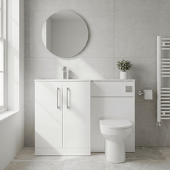 [BFLE112L] Bramshall Contemporary 2 Door Floor Standing Combination Unit with Stone Basin, 1100mm, Choice of Orientation and Colour