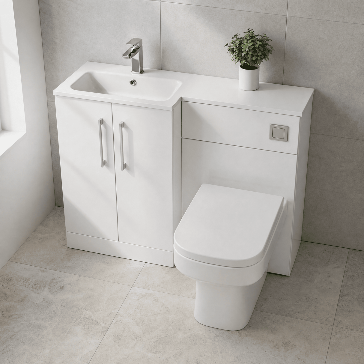 [BFLE112L] Bramshall Contemporary 2 Door Floor Standing Combination Unit with Stone Basin, 1100mm, Choice of Orientation and Colour