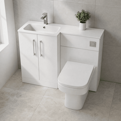[BFLE112L] Bramshall Contemporary 2 Door Floor Standing Combination Unit with Stone Basin, 1100mm, Choice of Orientation and Colour