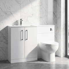 [BFLE112L] Bramshall Contemporary 2 Door Floor Standing Combination Unit with Stone Basin, 1100mm, Choice of Orientation and Colour - Silo