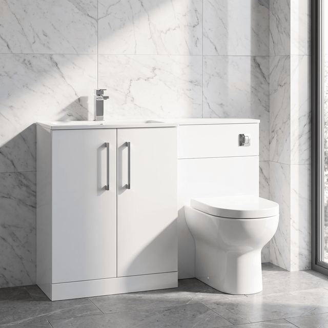 [BFLE112L] Bramshall Contemporary 2 Door Floor Standing Combination Unit with Stone Basin, 1100mm, Choice of Orientation and Colour - Silo