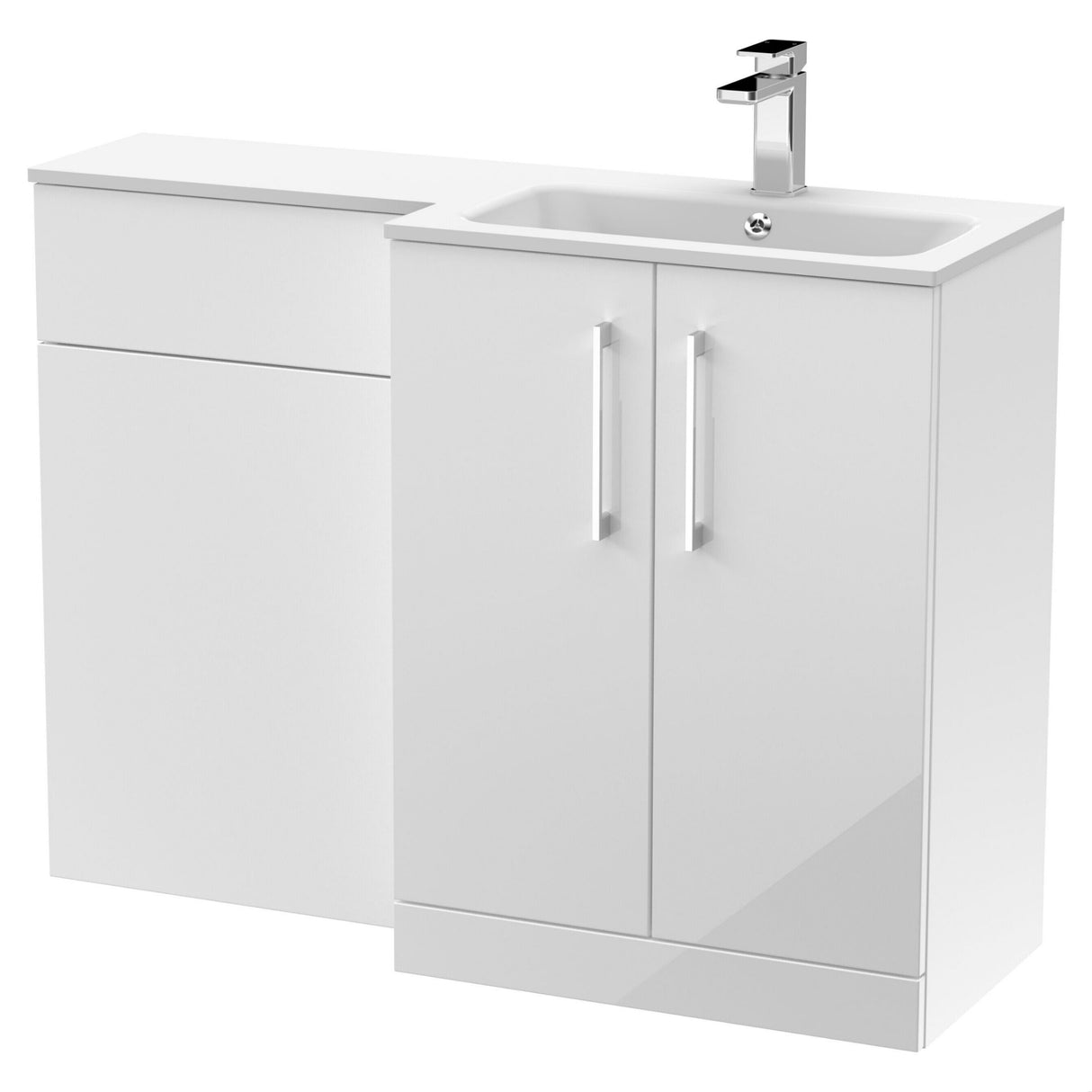 [BFLE112R] Bramshall Contemporary 2 Door Floor Standing Combination Unit with Stone Basin, 1100mm, Choice of Orientation and Colour - Cutout
