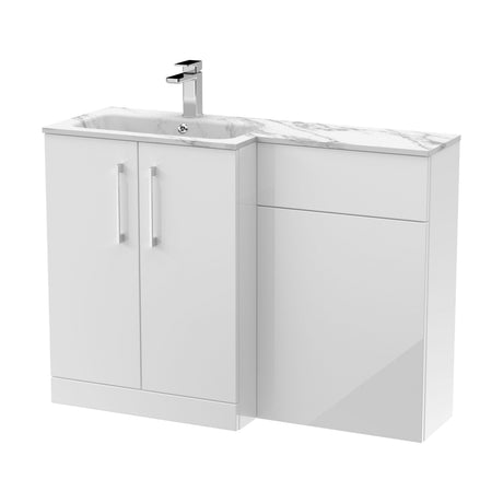 [BFLE113L] Bramshall Contemporary 2 Door Left-Hand Floor Standing Combination Unit with Stone Basin, Gloss White, 1100mm - Cutout