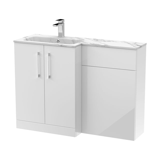 [BFLE113L] Bramshall Contemporary 2 Door Left-Hand Floor Standing Combination Unit with Stone Basin, Gloss White, 1100mm - Cutout
