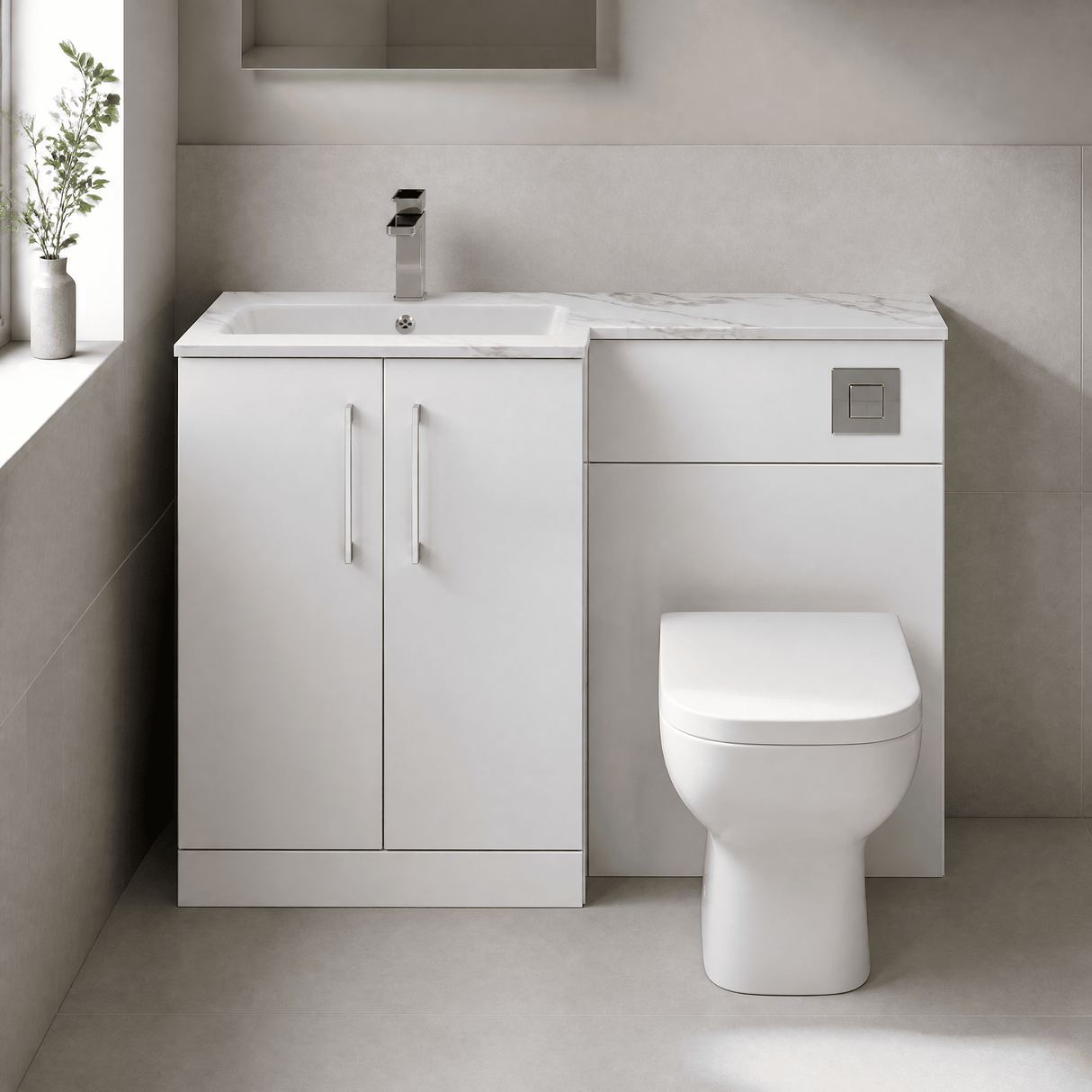 [BFLE113L] Bramshall Contemporary 2 Door Floor Standing Combination Unit with Stone Basin, 1100mm, Choice of Orientation and Colour