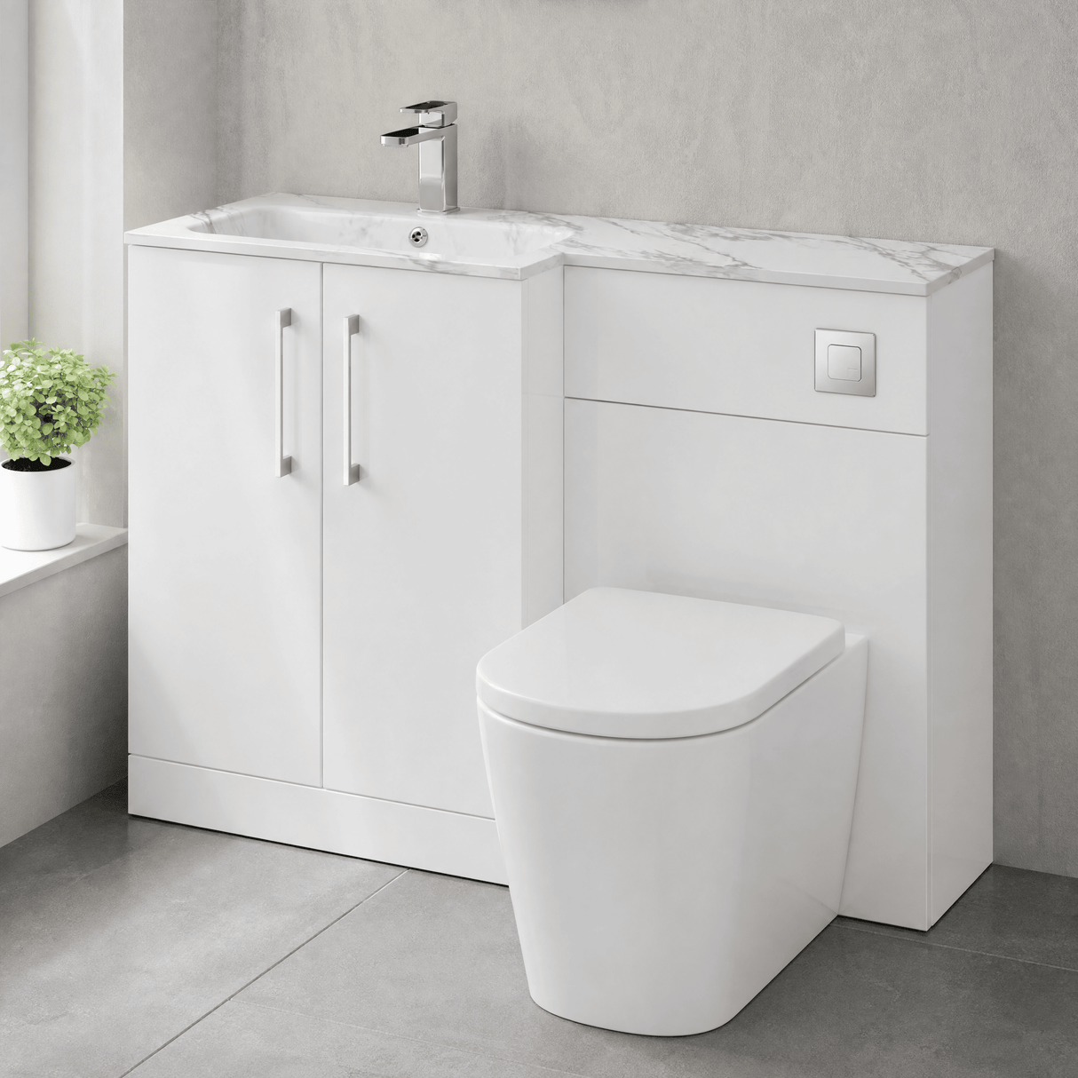 [BFLE113L] Bramshall Contemporary 2 Door Floor Standing Combination Unit with Stone Basin, 1100mm, Choice of Orientation and Colour