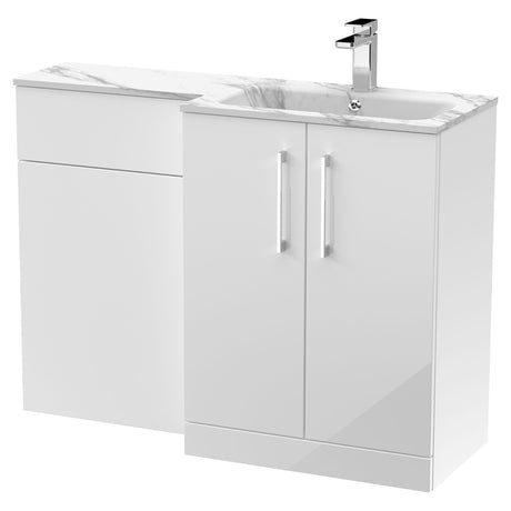 [BFLE113R] Bramshall Contemporary 2 Door Floor Standing Combination Unit with Stone Basin, 1100mm, Choice of Orientation and Colour - Cutout