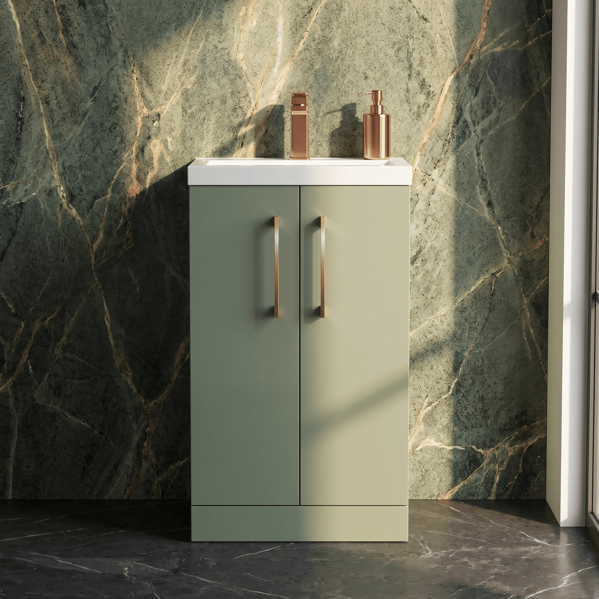 [BFLE118EH019] Bramshall Floor Standing Cloakroom Vanity Basin Unit with Choice of Finish, Handle Finish and Size - Silo