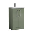 [BFLE118E] Balterley Level Compact Bathroom Cloakroom Vanity Basin Unit with Ceramic Basin, Chrome Handles, 500mm, Satin Green - Cutout