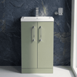 [BFLE118E] Balterley Level Compact Bathroom Cloakroom Vanity Basin Unit with Ceramic Basin, Chrome Handles, 500mm, Satin Green - Silo