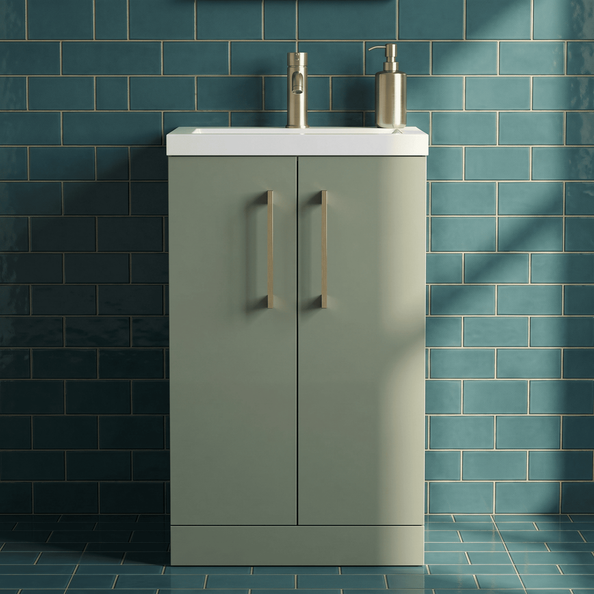 [BFLE118H017] Bramshall Contemporary Compact Floor Standing Vanity Basin Unit with Polymarble Basin, 500mm, Choice of Colour and Handle Finish - Silo