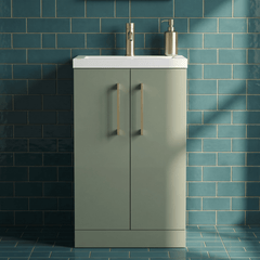 [BFLE118H017] Bramshall Contemporary Compact Floor Standing Vanity Basin Unit with Polymarble Basin, 500mm, Choice of Colour and Handle Finish - Silo