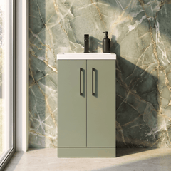 [BFLE118H018] Bramshall Contemporary Compact Floor Standing Vanity Basin Unit with Polymarble Basin, 500mm, Choice of Colour and Handle Finish - Silo
