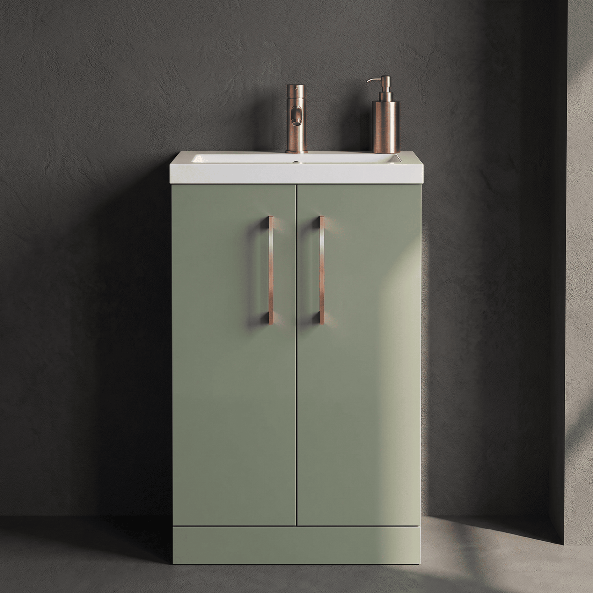 [BFLE118H019] Bramshall Contemporary Compact Floor Standing Vanity Basin Unit with Polymarble Basin, 500mm, Choice of Colour and Handle Finish - Silo