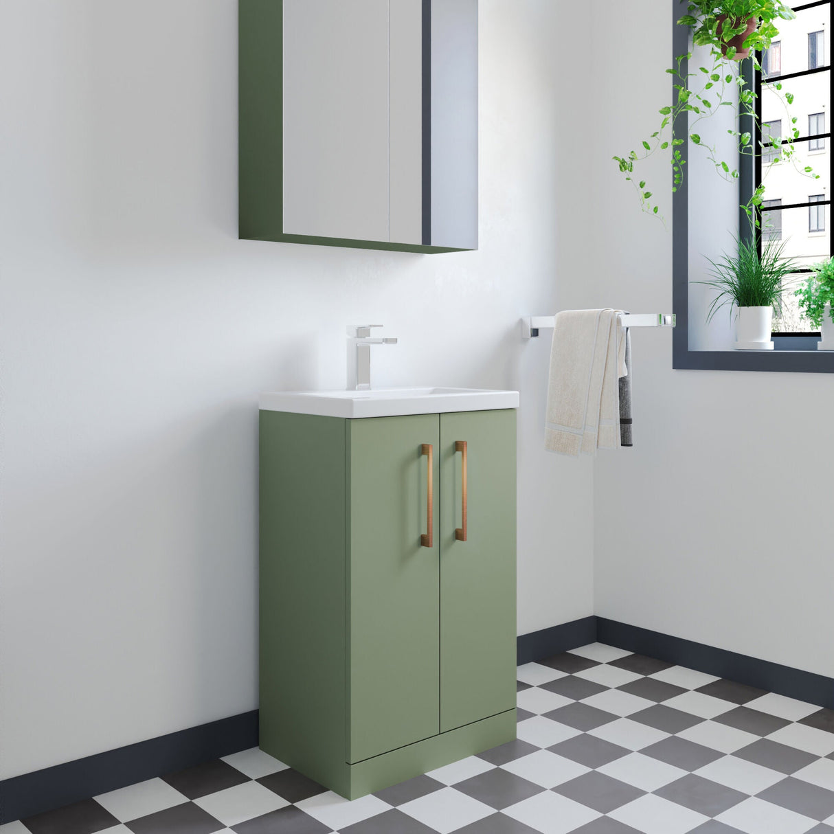 [BFLE118H1516] Bramshall Contemporary Compact Floor Standing Vanity Basin Unit with Polymarble Basin, 500mm, Choice of Colour and Handle Finish - Lifestyle 3