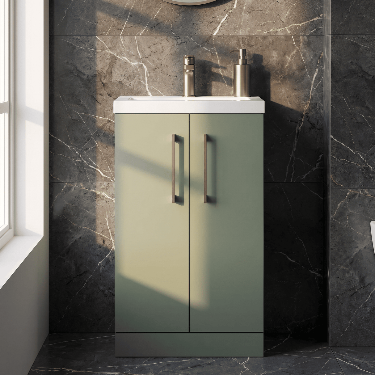 [BFLE118H1516] Bramshall Contemporary Compact Floor Standing Vanity Basin Unit with Polymarble Basin, 500mm, Choice of Colour and Handle Finish - Silo