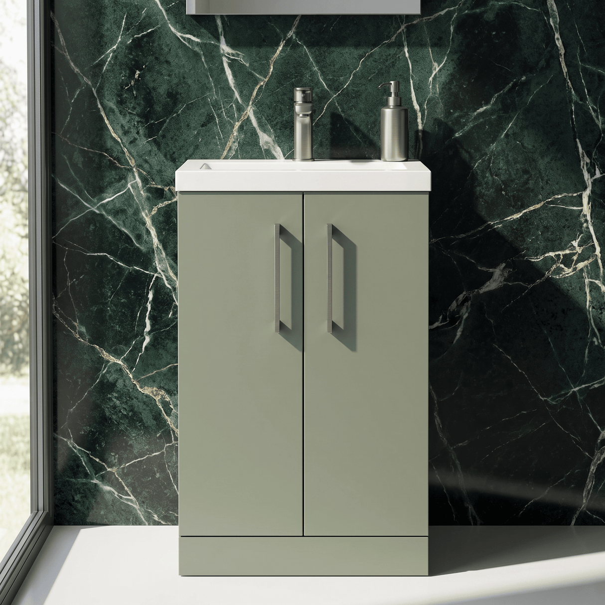 [BFLE118H716] Bramshall Contemporary Compact Floor Standing Vanity Basin Unit with Polymarble Basin, 500mm, Choice of Colour and Handle Finish - Silo