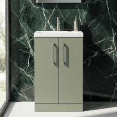 [BFLE118H716] Bramshall Contemporary Compact Floor Standing Vanity Basin Unit with Polymarble Basin, 500mm, Choice of Colour and Handle Finish - Silo