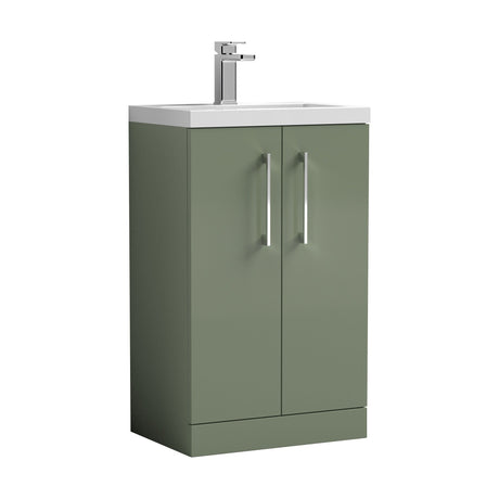 [BFLE118] Balterley Level Compact Bathroom Cloakroom Vanity Basin Unit with Polymarble Basin, Chrome Handles, 500mm, Satin Green - Cutout