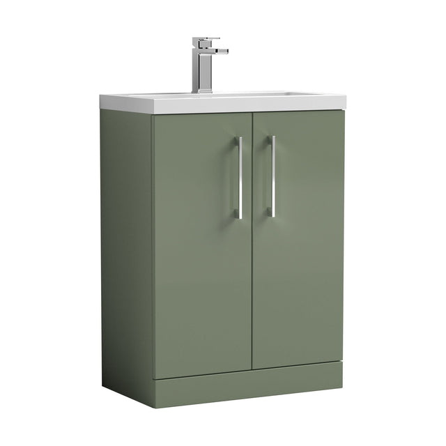 [BFLE119E] Balterley Level Compact Bathroom Cloakroom Vanity Basin Unit with Ceramic Basin, Chrome Handles, 600mm, Satin Green - Cutout