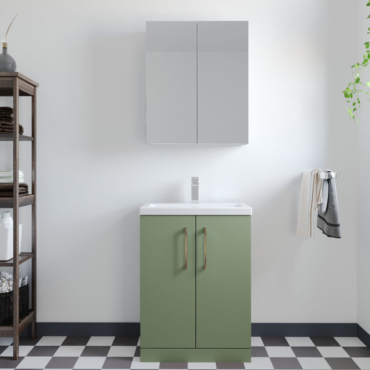 [BFLE119H1516] Bramshall Contemporary Compact Floor Standing Vanity Basin Unit with Polymarble Basin, 600mm, Choice of Colour and Handle Finish - Lifestyle 1