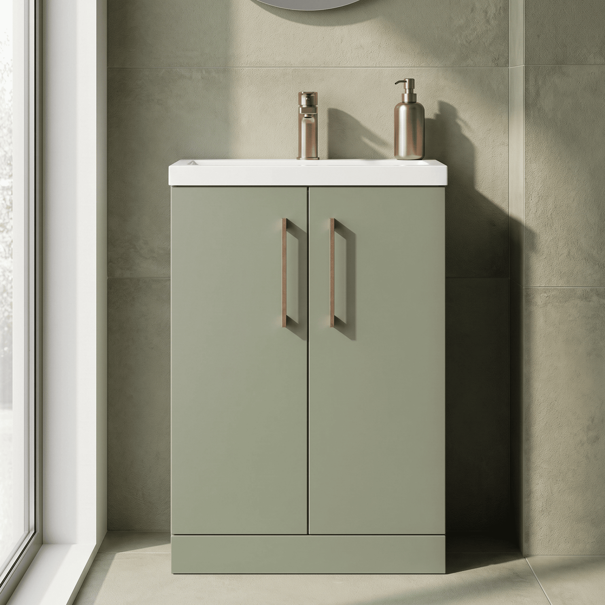[BFLE119H1516] Bramshall Contemporary Compact Floor Standing Vanity Basin Unit with Polymarble Basin, 600mm, Choice of Colour and Handle Finish - Silo